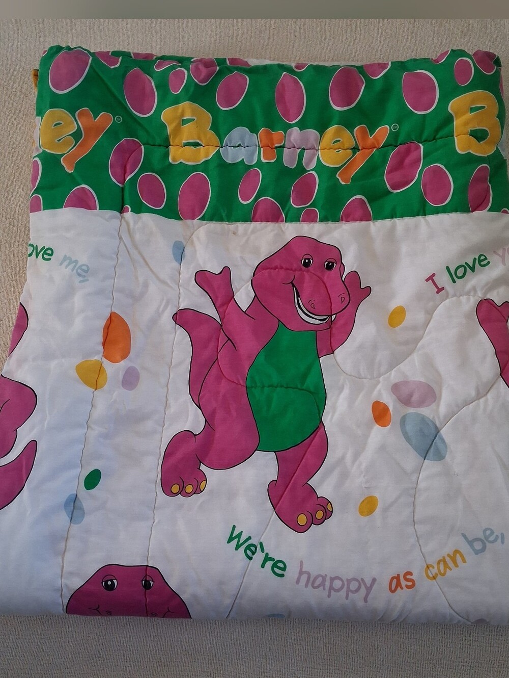 barney ♡ 90s blanket vintage single stitch kidcore comforter nostalgia childhood
